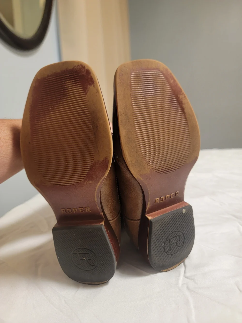Roper Brown Kids Western Boots with Teal Stitch Accents
